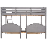 Full Over Twin & Twin Triple Bunk Bed with Drawers and Guardrails - Elegant Gray Velvet