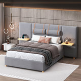 Luxe Full Upholstered Platform Bed - Gray Velvet Design with USB Ports and Storage by Lissie Lou