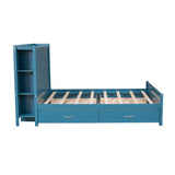 Full Size Platform Bed with Drawers and Storage Shelves - Blue- by Lissie Lou