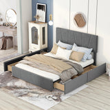 Queen Size Upholstery Platform Bed with Four Drawers on Two Sides, Adjustable Headboard, Grey