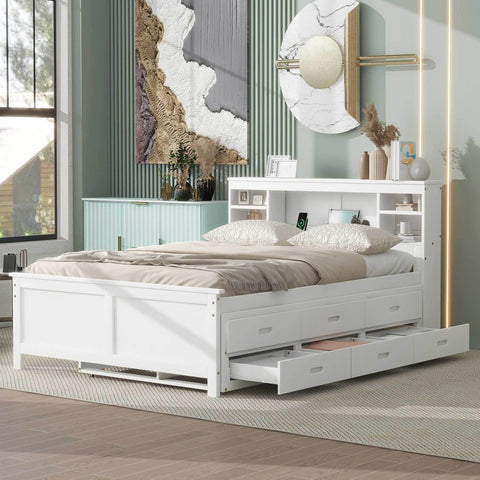 Summit Full Platform Bed - White Design with Storage, USB Ports, Trundle, and Drawers by Lissie Lou