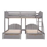 Full Over Twin & Twin Triple Bunk Bed with Drawers and Guardrails - Elegant Gray Velvet