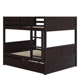 Classic Full Over Full Bunk Bed with Twin Size Trundle in Rich Espresso