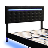 Full Size Floating Bed Frame with LED Lights and USB Charging - Modern Upholstered Platform, Black- by Lissie Lou