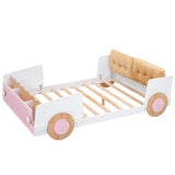 Full Size Car-Shaped Platform Bed with Soft Cushion and Shelves - White