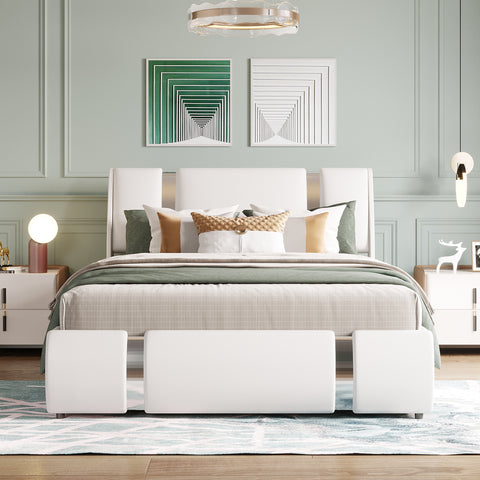 Full Size Upholstered Faux Leather Platform Bed with Hydraulic Storage System- White- by Lissie Lou