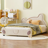 CuddleBear Full Velvet Platform Bed - Beige Bear-Shaped Design with Storage by Lissie Lou