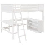 Full Size Loft Bed with Shelves and Desk - White- by Lissie Lou