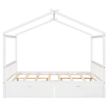 Full Size House Platform Bed with Two Drawers, Headboard, and Footboard - White- by Lissie Lou