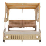 Wood Full Size Car Bed with Pillow, Ceiling Cloth and LED, Natural- Online Orders Only