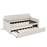 Twin Size Upholstery Daybed with Trundle and USB Charging Design,Trundle can be flat or erected, Beige