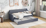 Twin Size Upholstery DayBed with Trundle and USB Charging Design,Trundle can be flat or erected,Gray