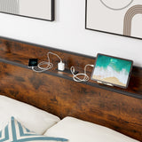 Bed Frame with Charging Station, Queen Size - Rustic Brown- by Lissie Lou