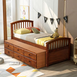 Orisfur. Twin Size Platform Storage Bed Solid Wood Bed with 6 Drawers