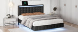 Full Size Floating Bed Frame with LED Lights and USB Charging - Modern Upholstered Platform, Black- by Lissie Lou