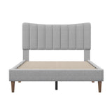 Upholstered Platform Bed Frame with Vertical Channel Tufted Headboard, No Box Spring Needed, Full,Gray- Online Orders Only