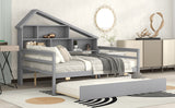 Full Size Platform Bed with Trundle and House Shaped Shelving - Gray- by Lissie Lou