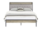 Bed Frame with Charging Station, Queen Size - Grey- by Lissie Lou