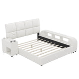 Eclipse Queen Platform Bed - White Upholstered Design with Multimedia Nightstand and Storage by Lissie Lou