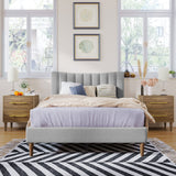 Upholstered Platform Bed Frame with Vertical Channel Tufted Headboard, No Box Spring Needed, Full,Gray- Online Orders Only