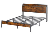 Bed Frame with Charging Station, Queen Size - Rustic Brown- by Lissie Lou