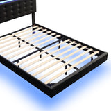 Full Size Floating Bed Frame with LED Lights and USB Charging - Modern Upholstered Platform, Black- by Lissie Lou