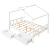 Full Size House Platform Bed with Two Drawers, Headboard, and Footboard - White- by Lissie Lou