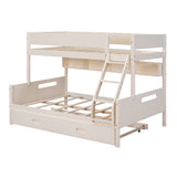 Wood Twin over Full Bunk Bed with Storage Shelves and Twin Size Trundle, Cream- Online Orders Only