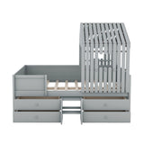 Full Size House Low Loft Bed with Four Drawers - Gray- by Lissie Lou