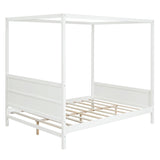 Queen Size Canopy Platform Bed with Headboard and Footboard,Slat Support Leg - White