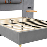 Luxe Full Upholstered Platform Bed - Gray Velvet Design with USB Ports and Storage by Lissie Lou