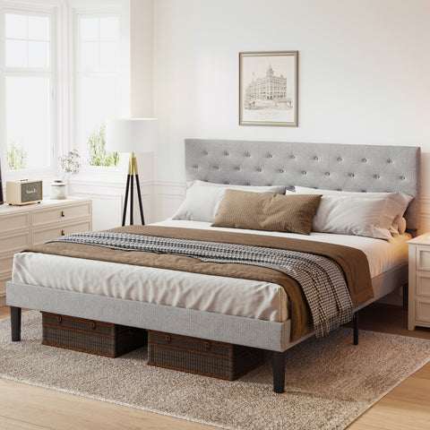 Simple Queen Size Grey Bed frame, Adjustable Headboard