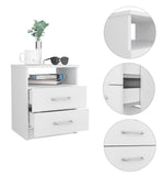 Modern White Nightstand with 2-Drawers and Shelf