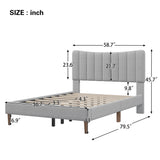 Upholstered Platform Bed Frame with Vertical Channel Tufted Headboard, No Box Spring Needed, Full,Gray- Online Orders Only