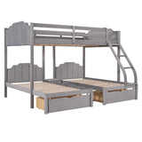 Full Over Twin & Twin Triple Bunk Bed with Drawers and Guardrails - Elegant Gray Velvet