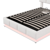 Full Size Tufted Upholstered Platform Bed with Hydraulic Storage System - Faux Leather with LED Lights and USB Charger- White- by Lissie Lou