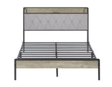 Full Size Bed Frame with Charging Station - Grey- by Lissie Lou- 83.1'' L x 56.1'' W x 39.2'' H