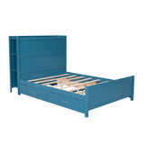 Full Size Platform Bed with Drawers and Storage Shelves - Blue- by Lissie Lou