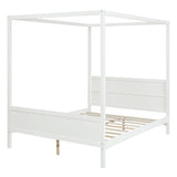 Queen Size Canopy Platform Bed with Headboard and Footboard,Slat Support Leg - White