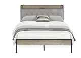 Full Size Bed Frame with Charging Station - Grey- by Lissie Lou- 83.1'' L x 56.1'' W x 39.2'' H