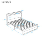 Queen Size Metal Platform Bed Frame with Sockets, USB Ports and Slat Support ,No Box Spring Needed Black