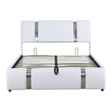 Full Size Upholstered Faux Leather Platform Bed with Hydraulic Storage System- White- by Lissie Lou