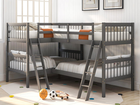 L-Shaped Bunk Bed with Ladder,Twin Size-Gray