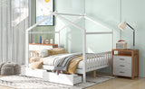 Full Size House Platform Bed with Two Drawers, Headboard, and Footboard - White- by Lissie Lou