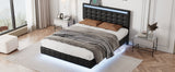 Full Size Floating Bed Frame with LED Lights and USB Charging - Modern Upholstered Platform, Black- by Lissie Lou