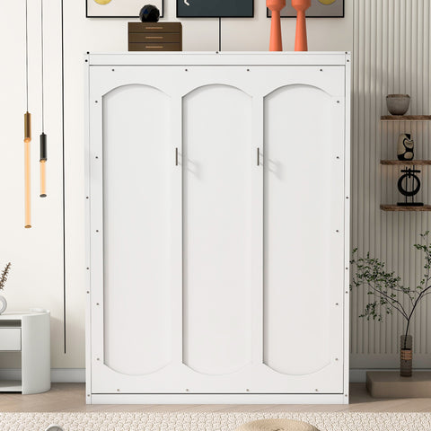 Full Size Murphy Wall Bed with Shelves, Space-Saving Design in White by Lissie Lou
