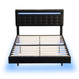 Full Size Floating Bed Frame with LED Lights and USB Charging - Modern Upholstered Platform, Black- by Lissie Lou