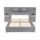 Luxe Full Upholstered Platform Bed - Gray Velvet Design with USB Ports and Storage by Lissie Lou