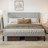 Light Grey Bed Frame with Adjustable Border Headboard Queen]