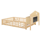 Explore Full Montessori Floor Bed - Natural Wood Design with Bookcases, Blackboard, and Guard Rails by Lissie Lou